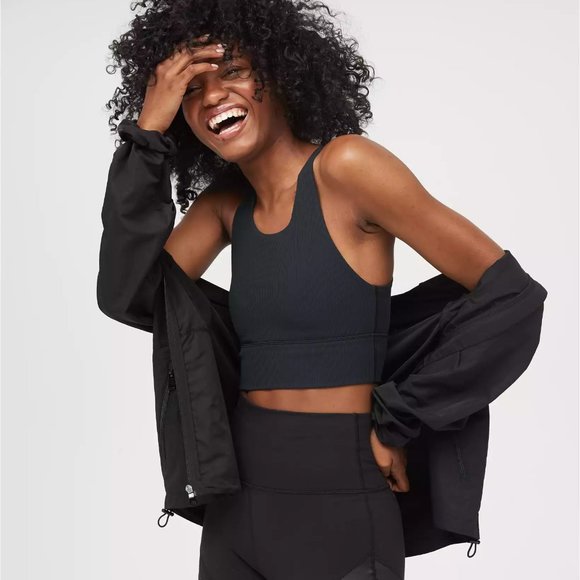 aerie OFFLINE Ribbed Longline Sports Bra - True Black, Size M - Picture 1 of 9